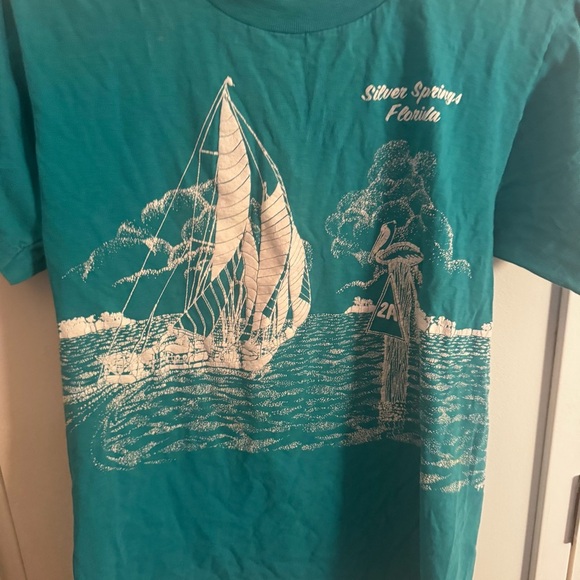 VINTAGE silver springs Florida turquoise sailing shirt - Picture 4 of 5